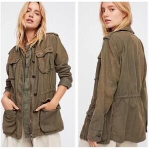 Free People Olive Green Not Your Brothers Cargo Utility Chore Jacket Size S